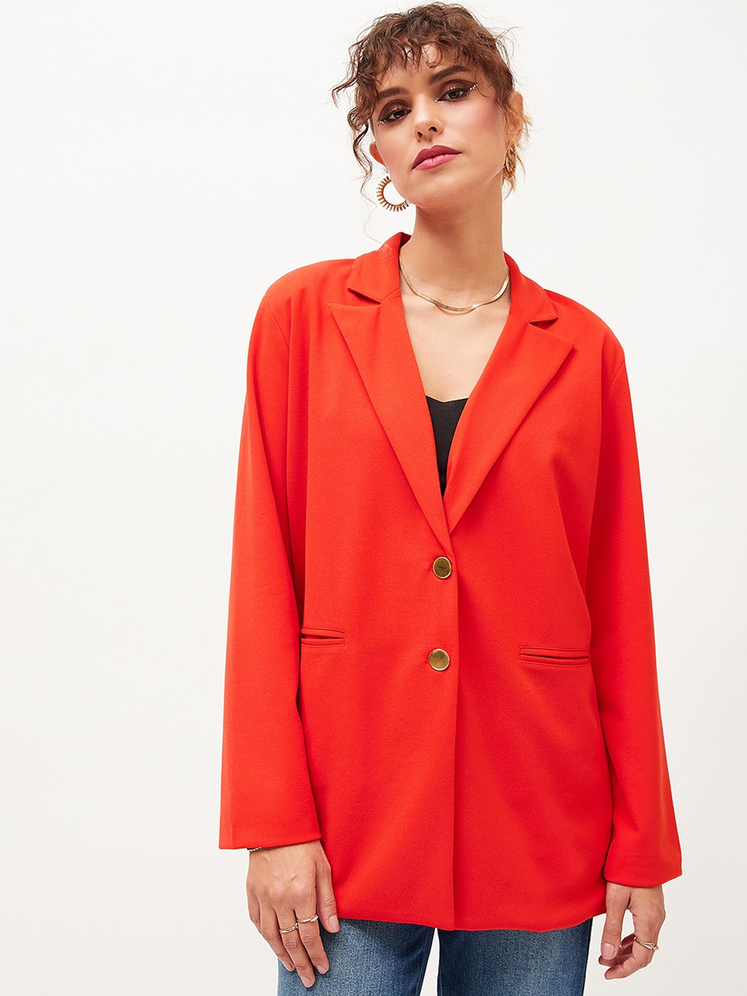 

SASSAFRAS Notched Lapel Single-Breasted Blazer, Orange