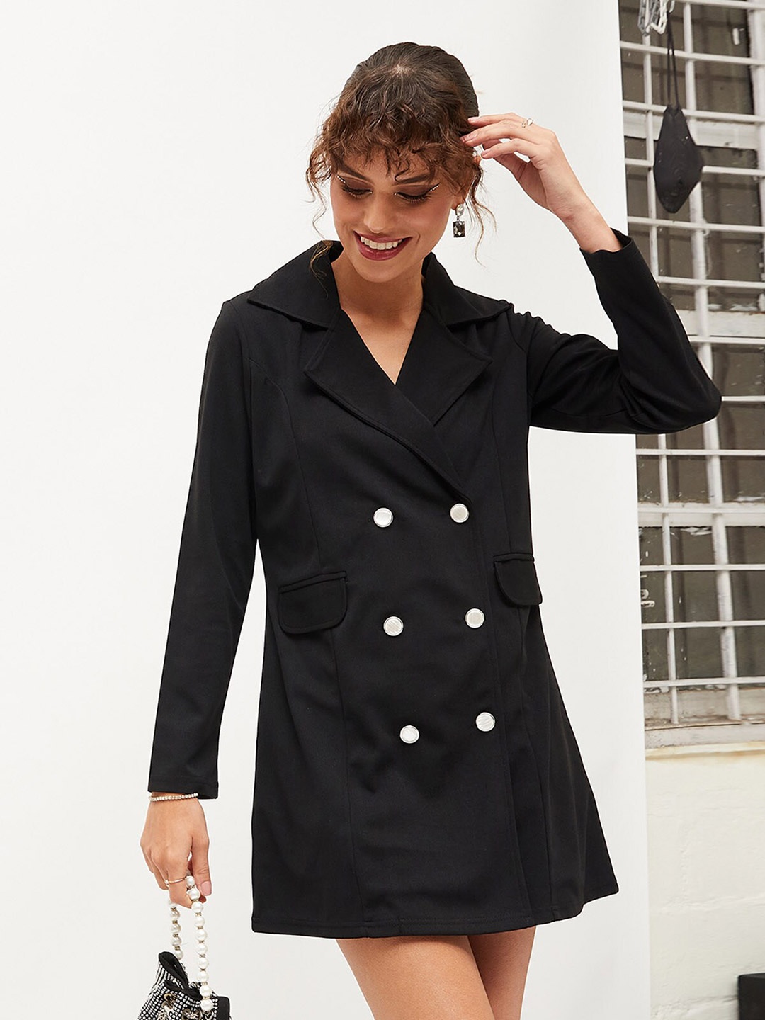 

SASSAFRAS Shirt Mini Blazer Dress, Black