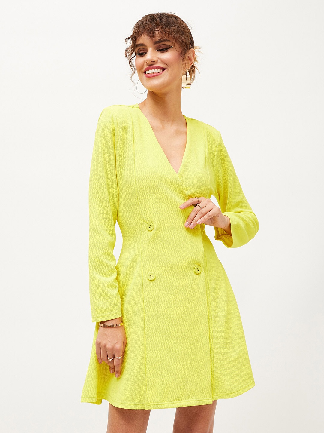 

SASSAFRAS V-Neck Mini Blazer Dresses, Yellow
