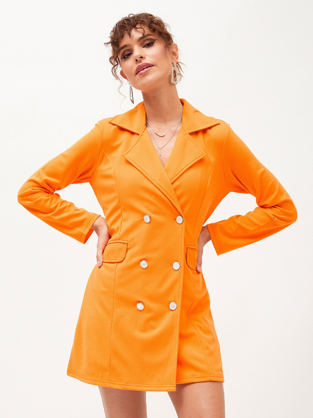 

SASSAFRAS Shirt Collar Blazer Dress, Orange