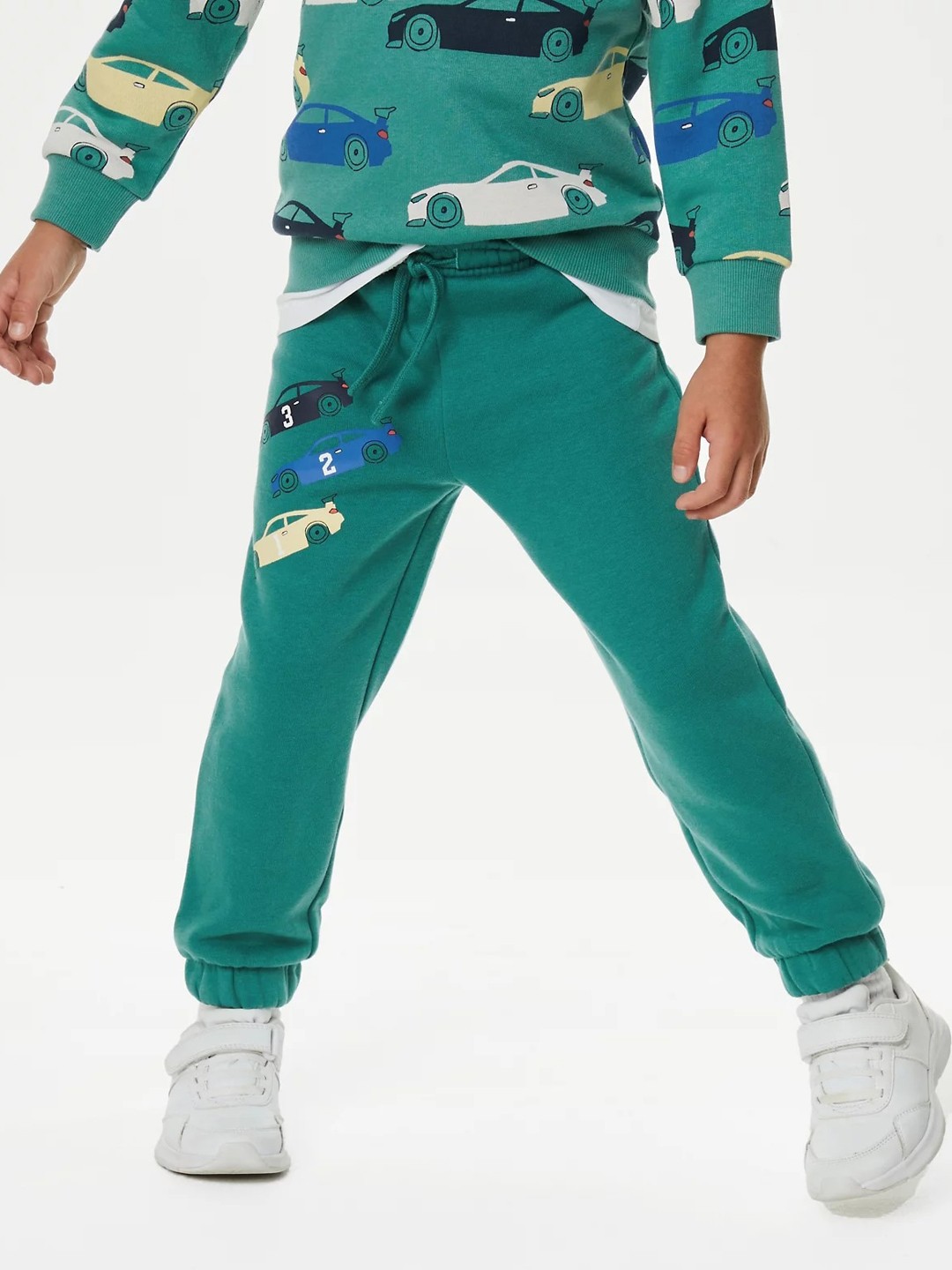 

Marks & Spencer Boys Printed Mid-Rise Flared Fit Cotton Joggers, Green