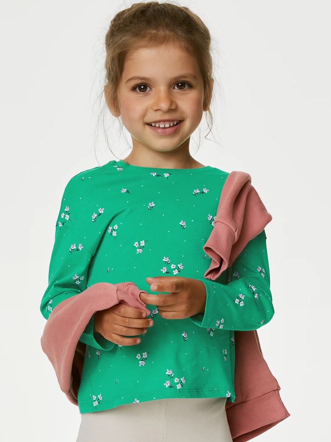 

Marks & Spencer Girls Floral Print Pure Cotton Top, Green