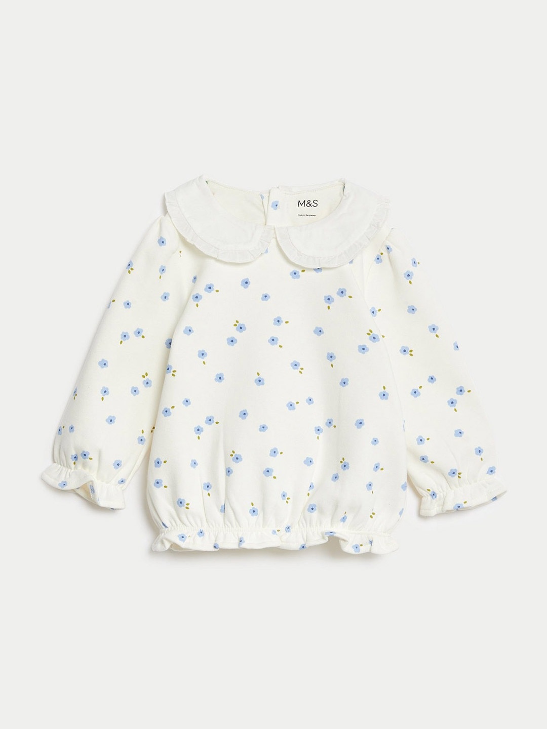 

Marks & Spencer Floral Printed Peter Pan Collar Pure Cotton Top, White