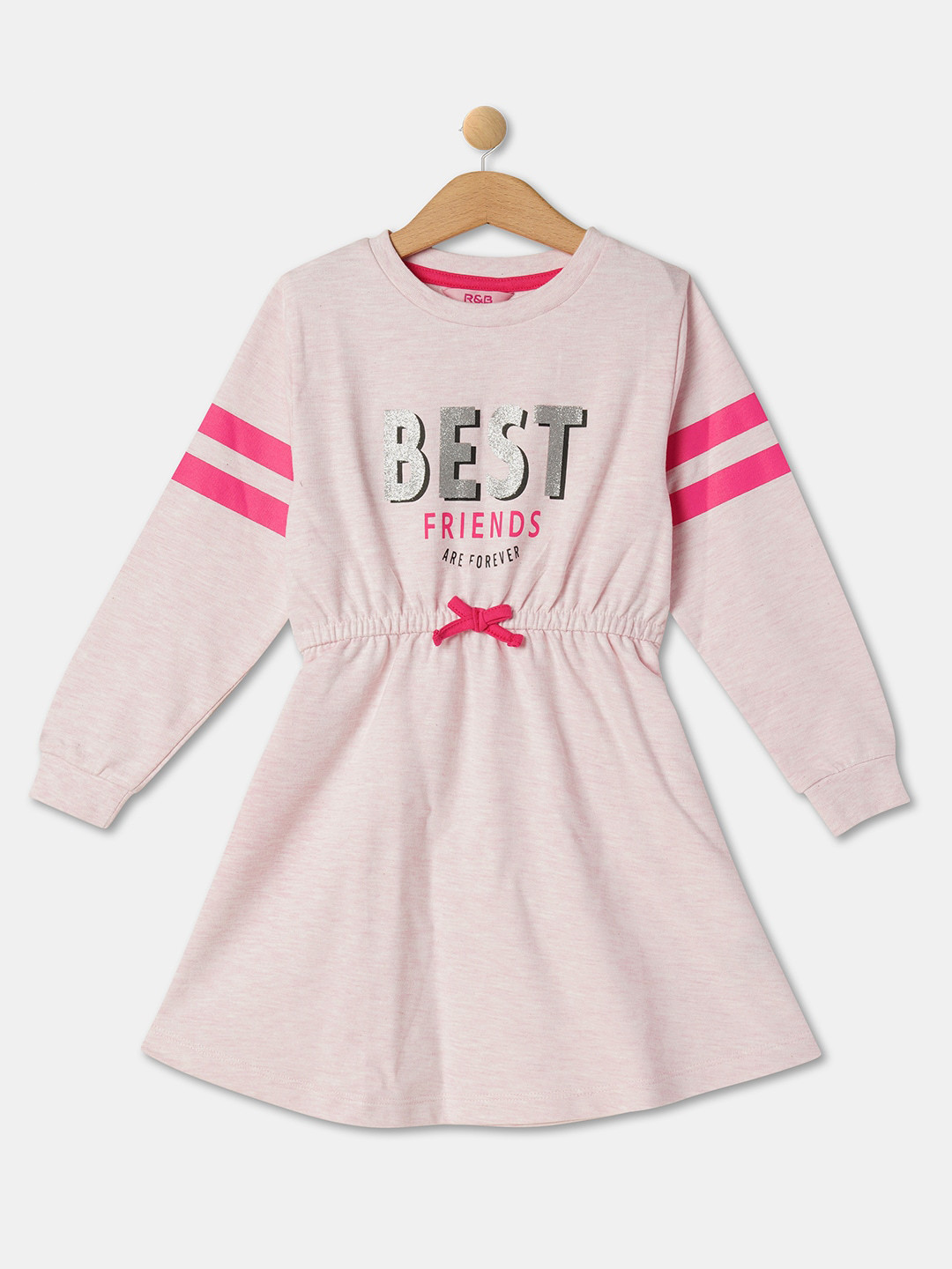 

R&B Typography Printed Fit & Flare Dress, Pink