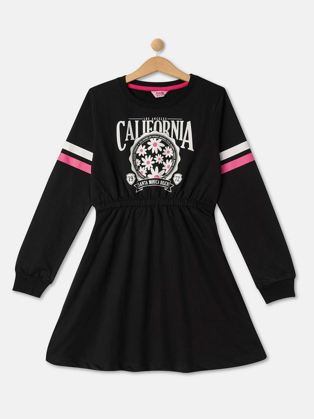 

R&B Girls Floral Printed A-LIne Dress, Black