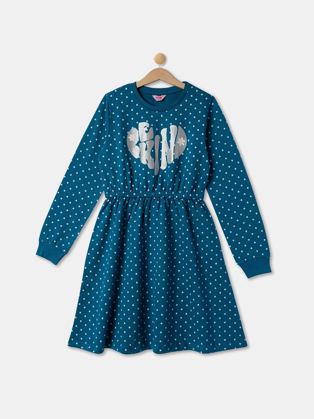 

R&B Blue Polka Dot Printed Cotton A-Line Dress