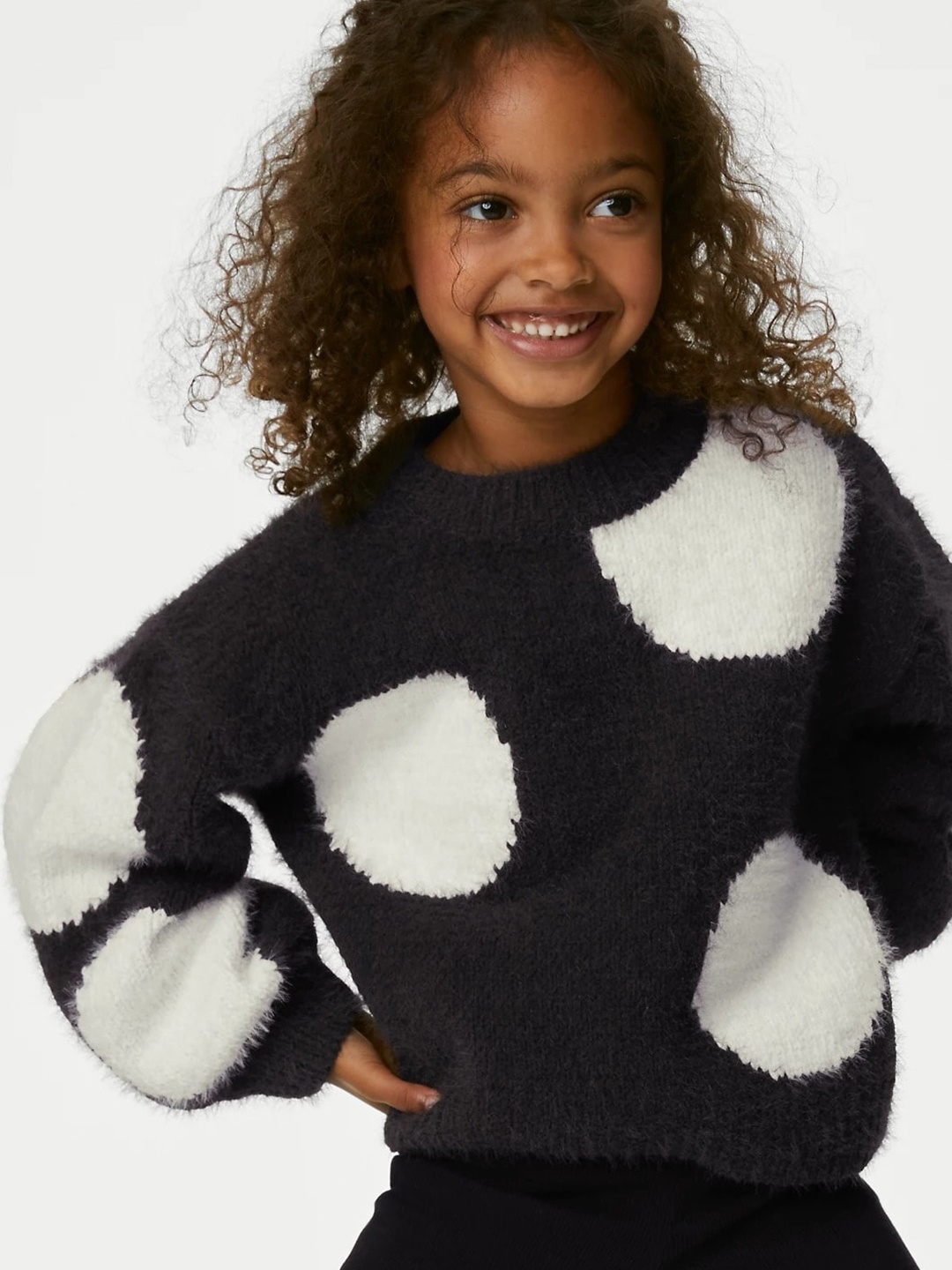 

Marks & Spencer Girls Abstract Printed Fuzzy Pullover Sweater, Black