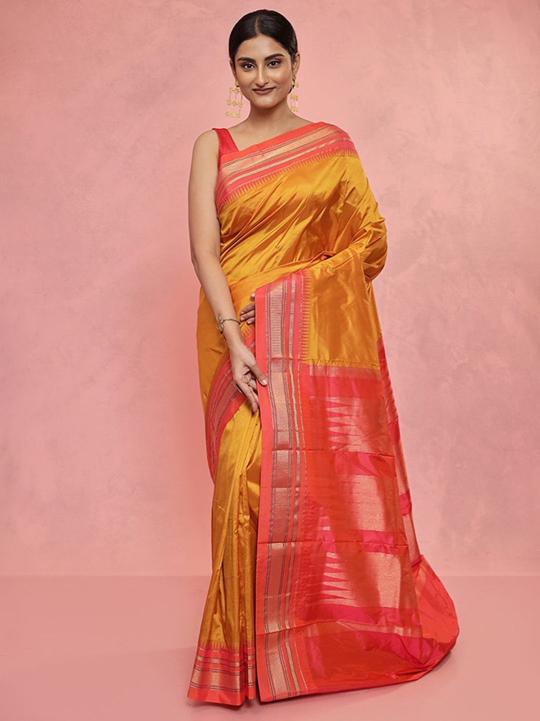 

AllSilks Zari Pure Silk Kanjeevaram Saree, Yellow