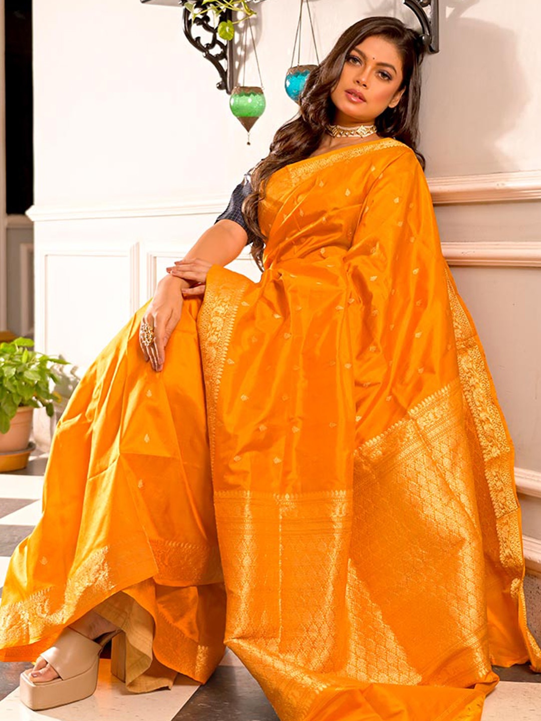 

AllSilks Woven Design Zari Pure Silk Saree, Yellow