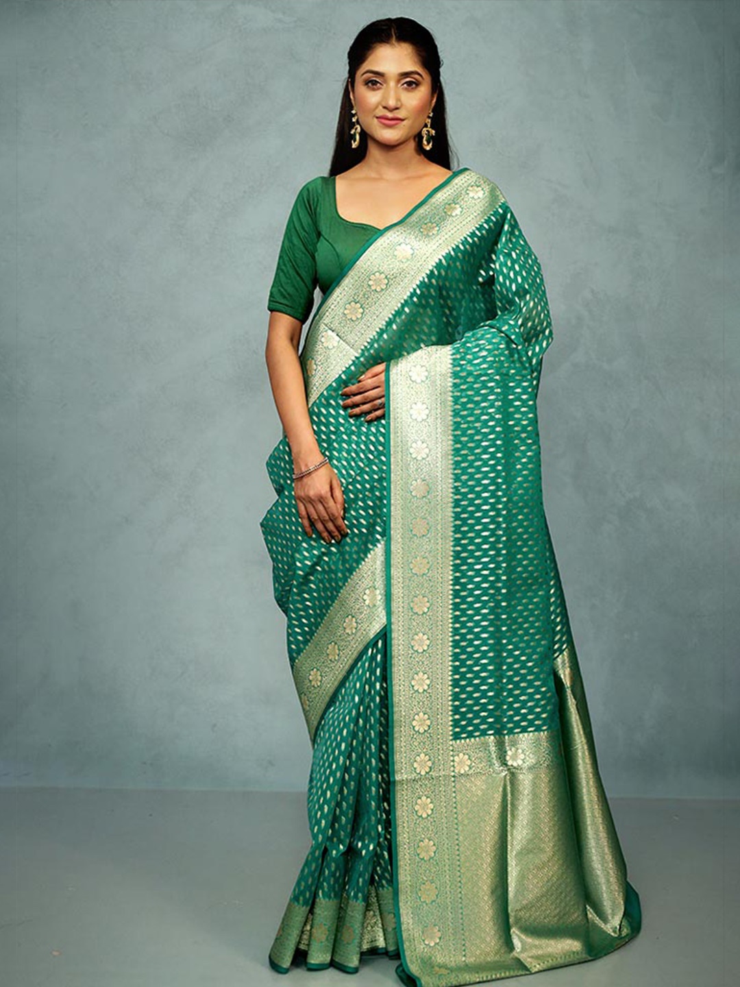 

AllSilks Woven Design Zari Silk Blend Saree, Green