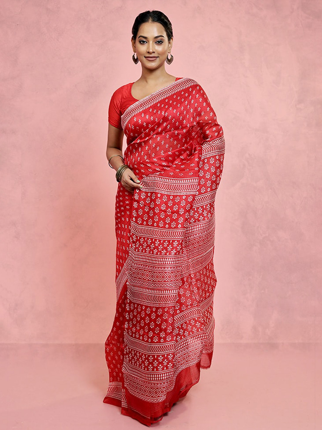 

AllSilks Floral Printed Pure Silk Saree, Red
