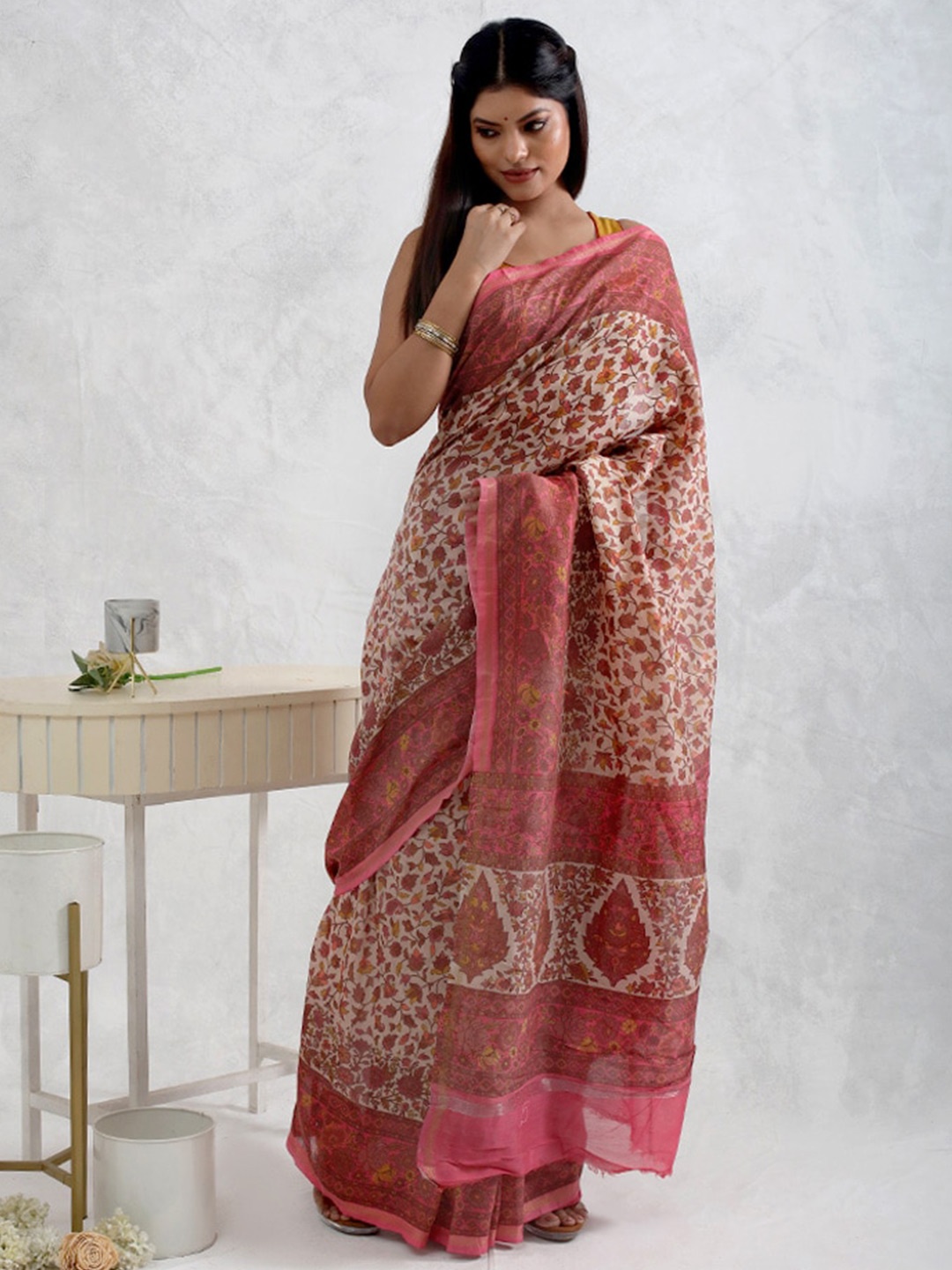 

AllSilks Floral Printed Chanderi Saree, Pink