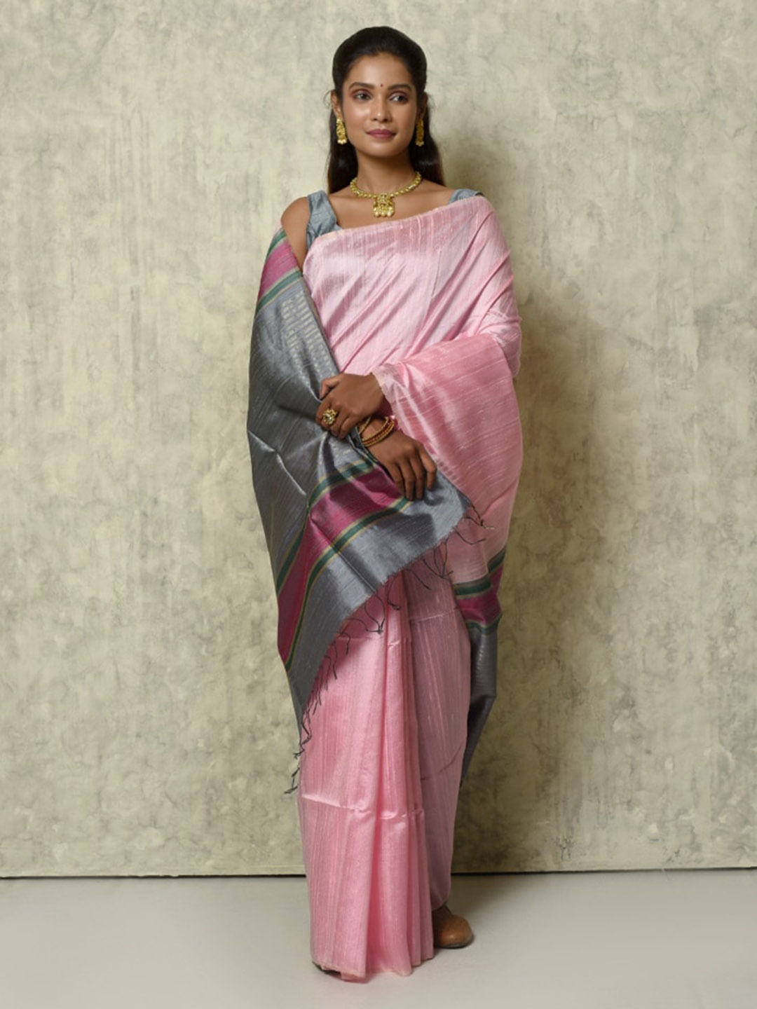 

AllSilks Woven Design Border Detail Pure Silk Saree, Pink