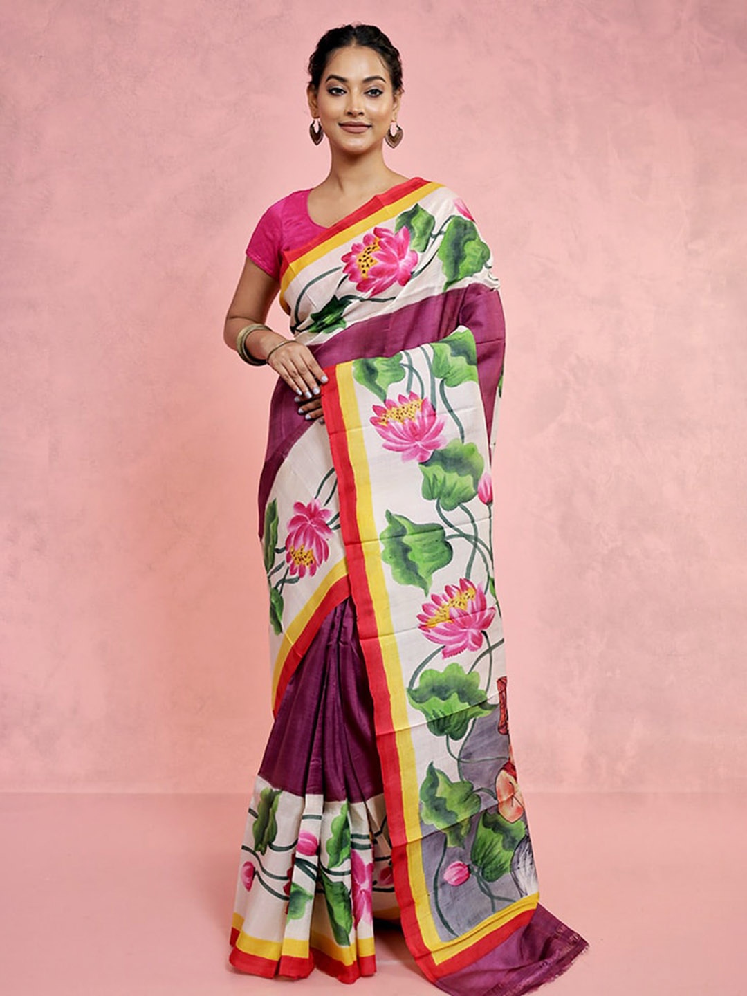 

AllSilks Floral Printed Pure Silk Saree, Purple