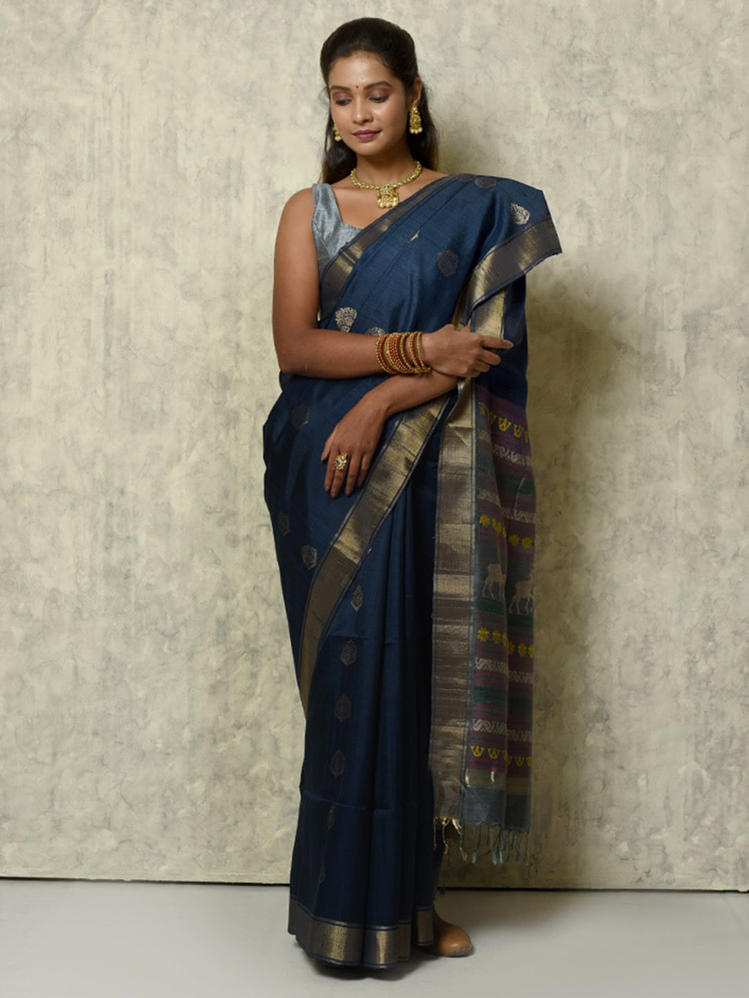 

AllSilks Ethnic Motifs Woven Design Zari Pure Silk Saree, Blue