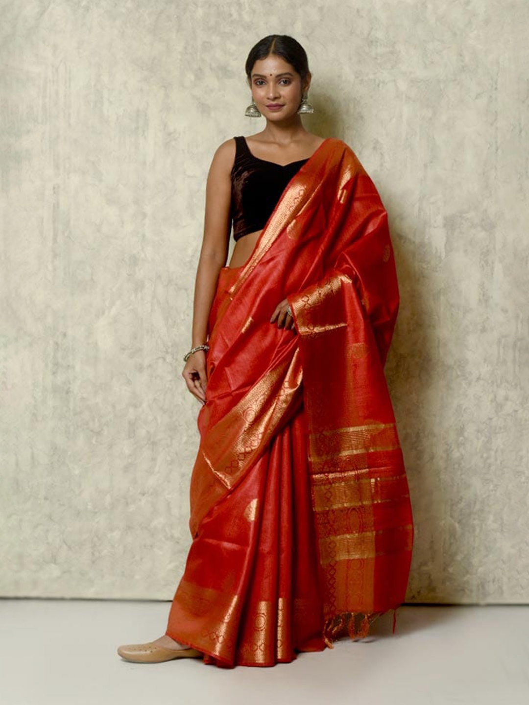 

AllSilks Ethnic Motifs Woven Design Zari Tussar Saree, Red