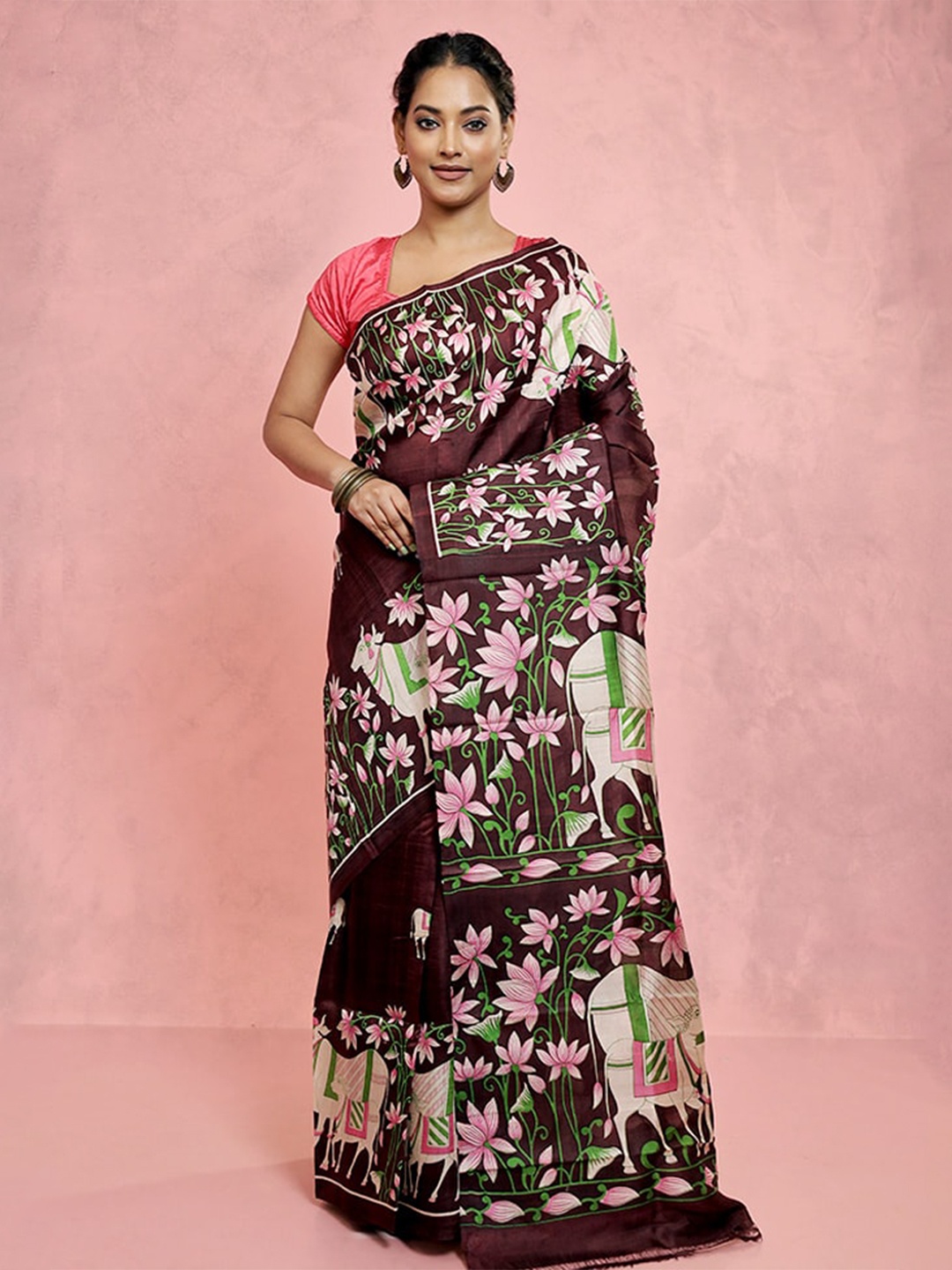 

AllSilks Ethnic Motifs Printed Pure Silk Saree, Maroon
