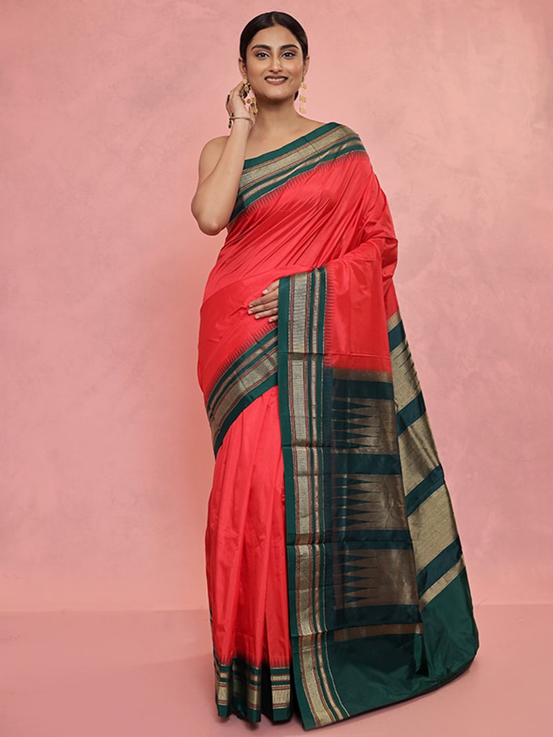 

AllSilks Zari Pure Silk Kanjeevaram Saree, Red
