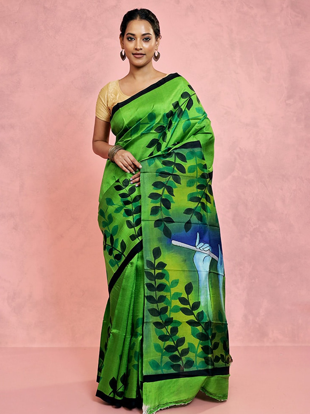

AllSilks Floral Printed Pure Silk Saree, Green