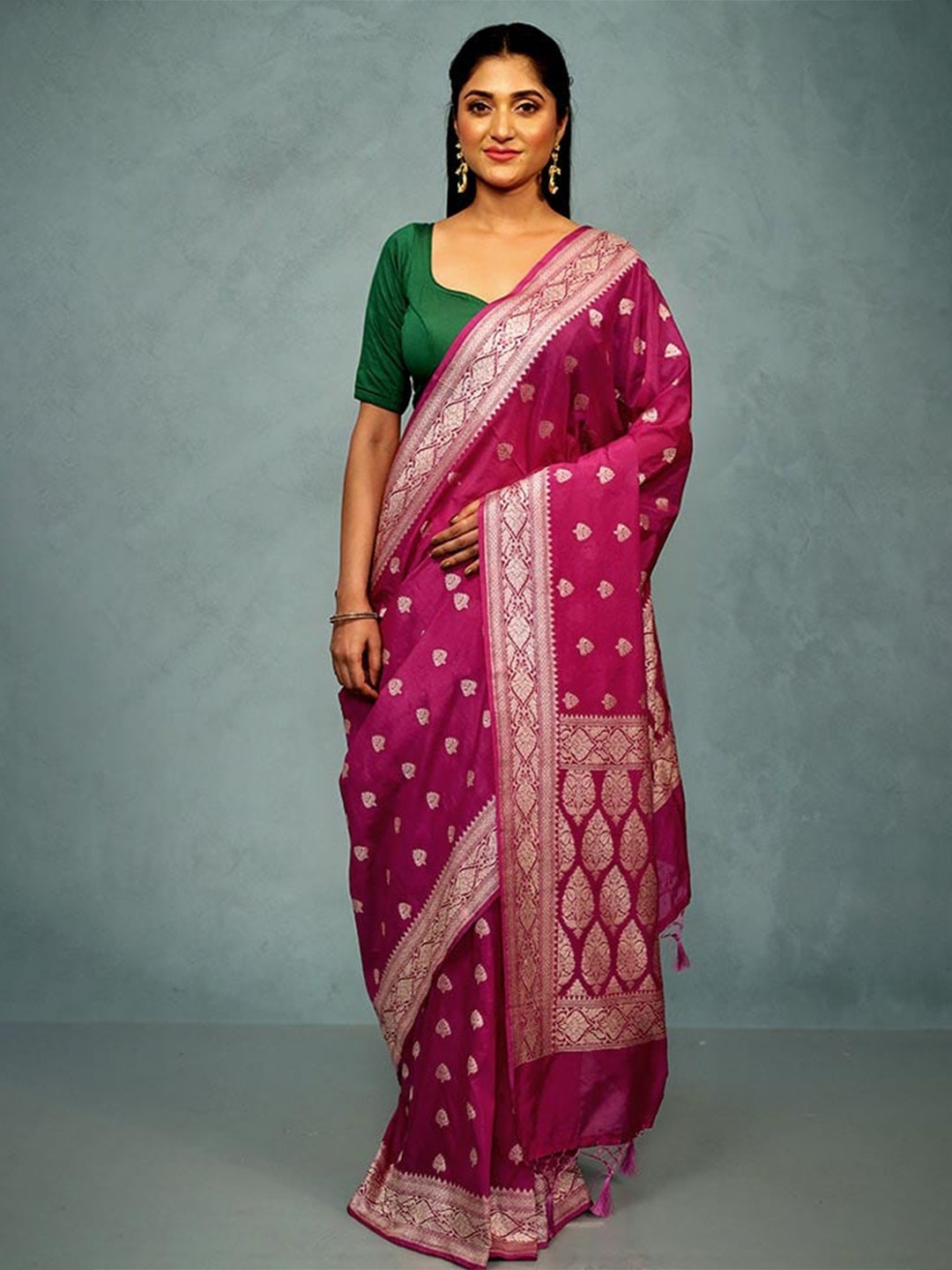

AllSilks Ethnic Motifs Woven Design Zari Saree, Purple