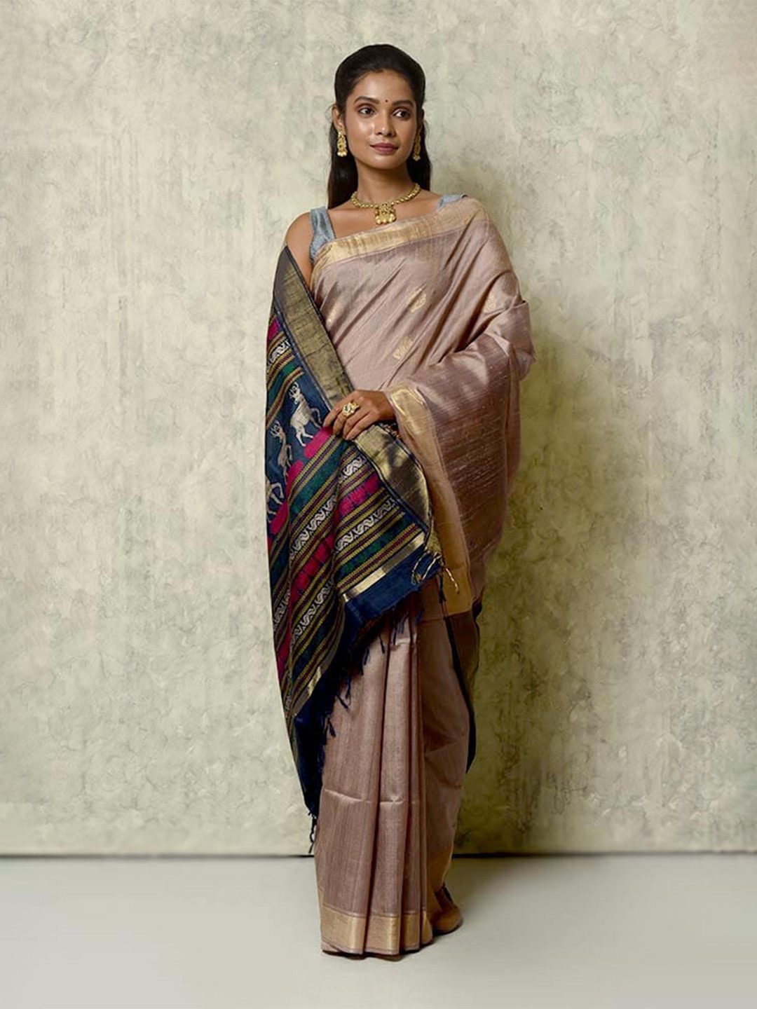 

AllSilks Ethnic Motifs Woven Design Zari Pure Silk Saree, Pink