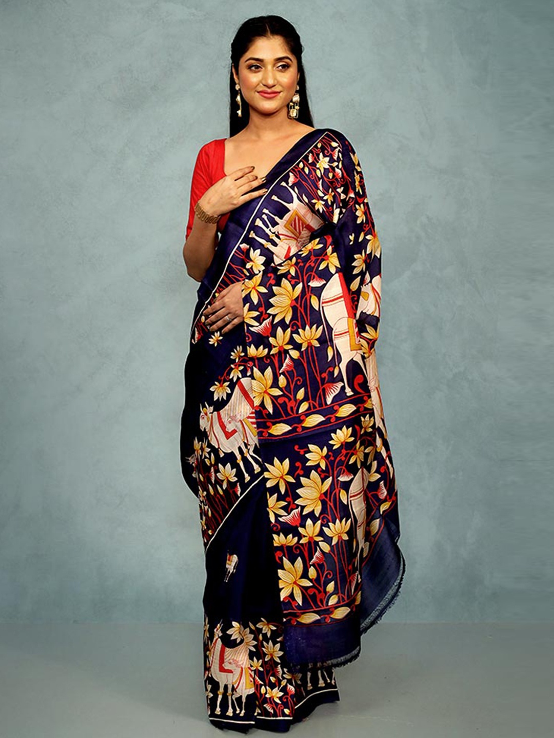 

AllSilks Floral Printed Pure Silk Saree, Blue