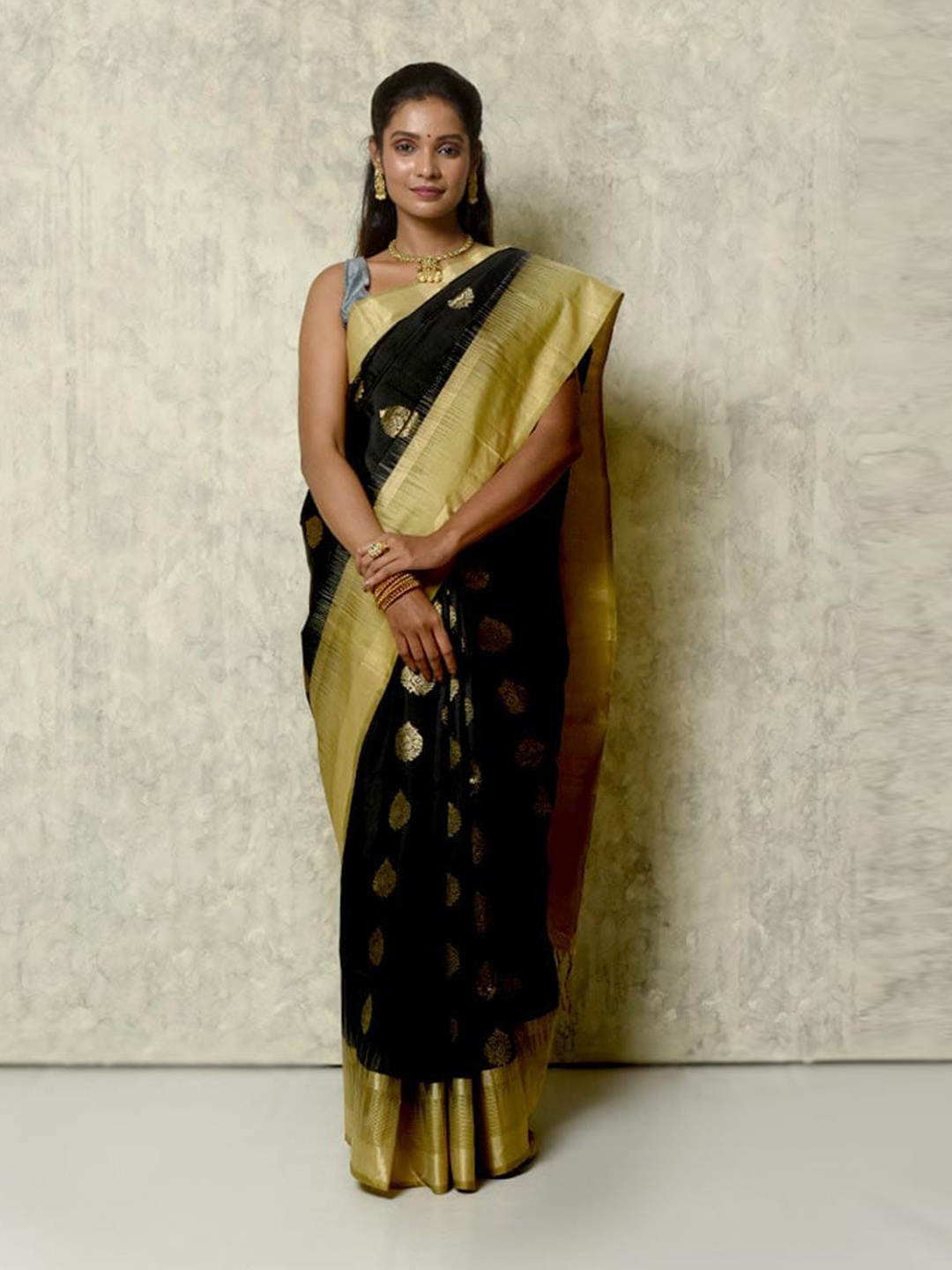 

AllSilks Woven Design Zari Pure Silk Kanjeevaram Saree, Black