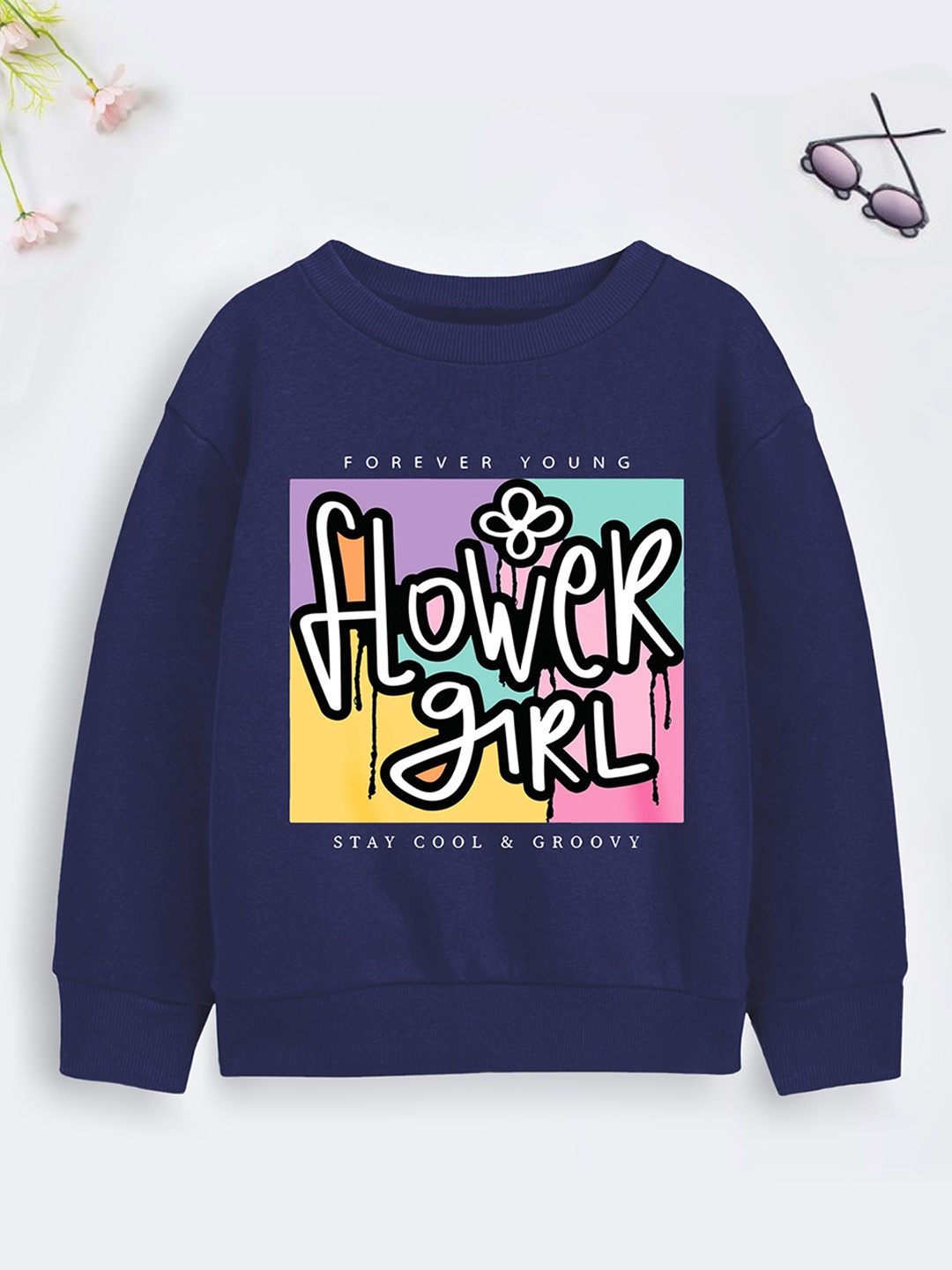 

Trampoline Girls Typography Printed Cotton Sweatshirt, Blue