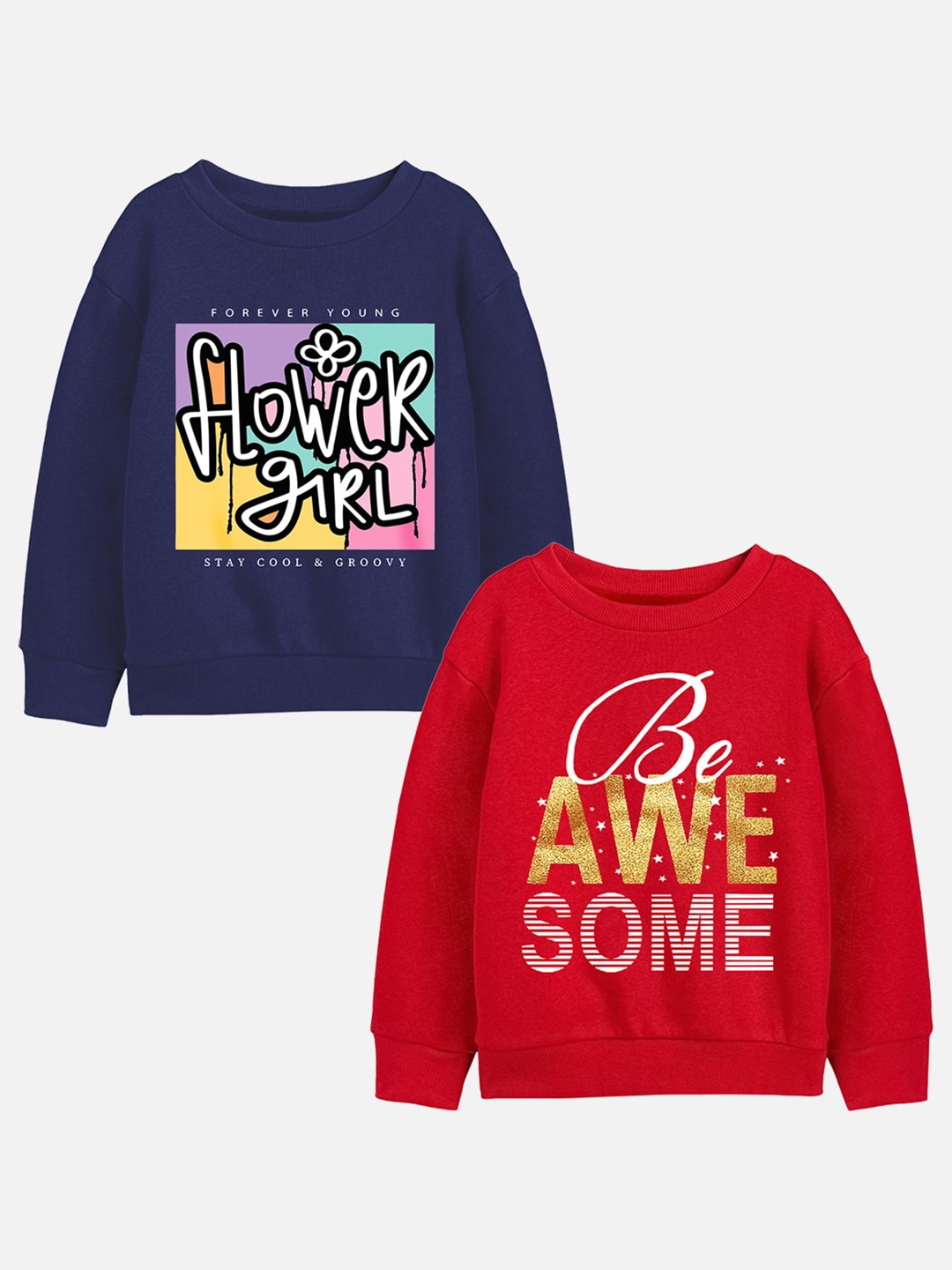 

Trampoline Girls Pack of 2 Typography Printed Cotton Pullover Sweatshirt, Blue