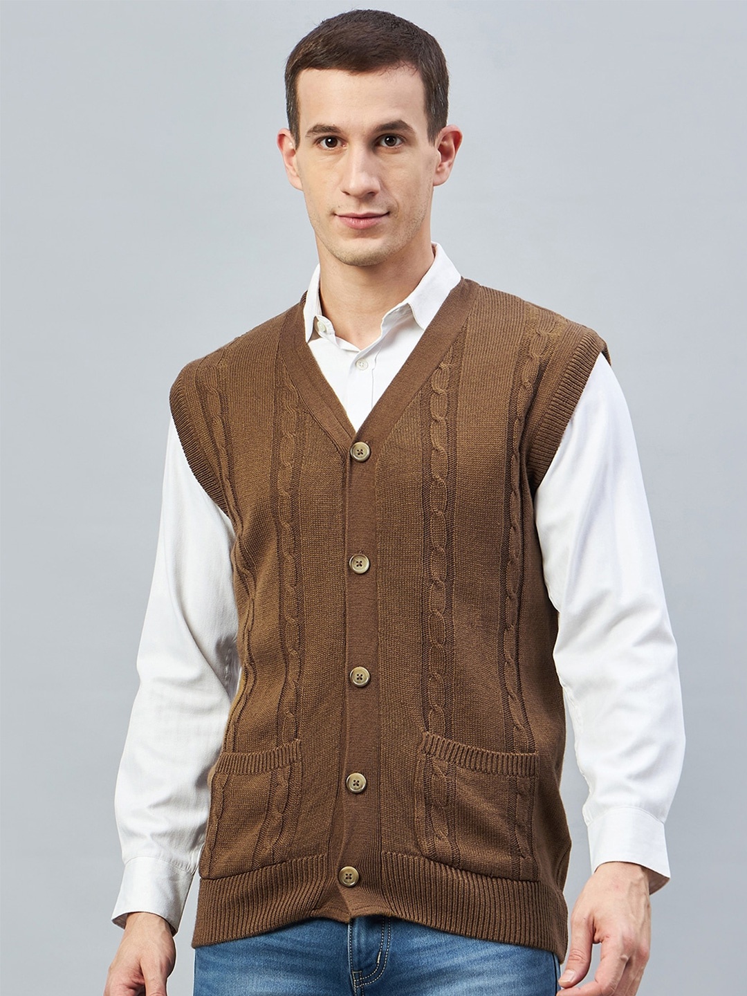 

Club York Cable Knit V-Neck Acrylic Sweater Vest, Brown