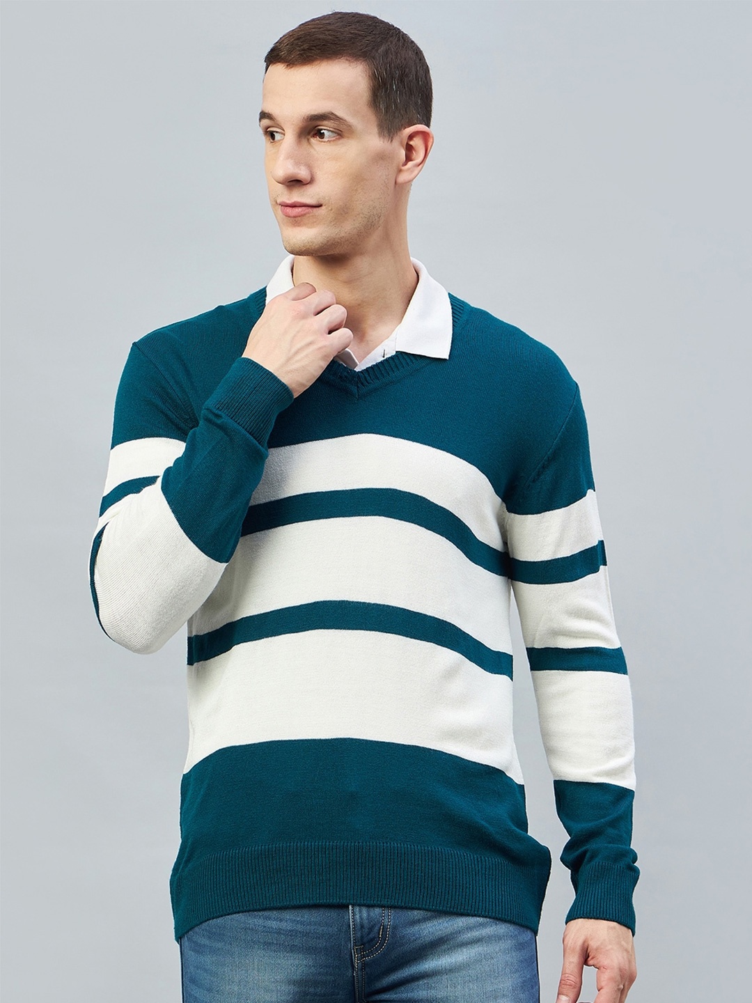 

Club York Striped V-Neck Regular Pullover, Teal
