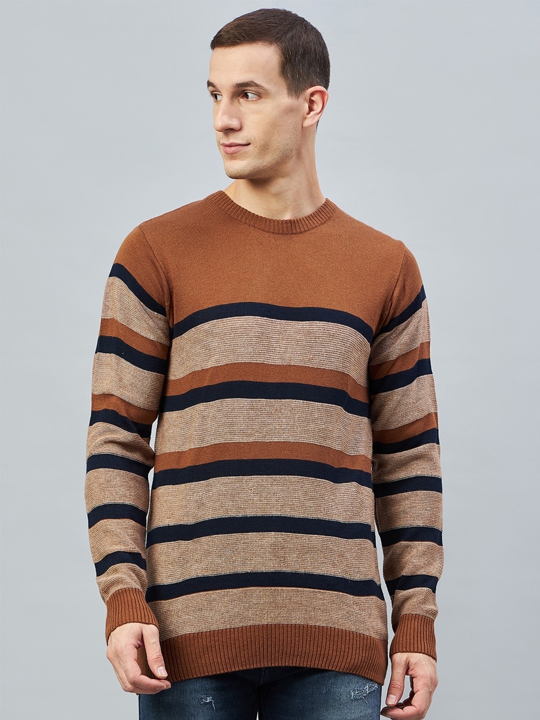 

Club York Men Striped Acrylic Pullover Sweaters, Rust