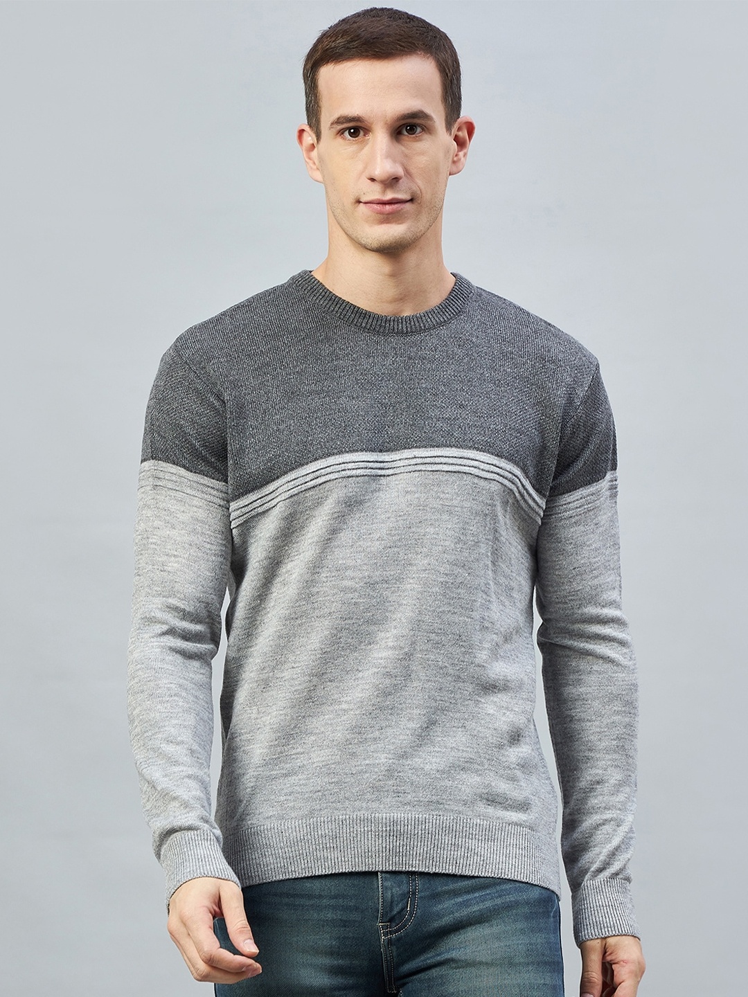 

Club York Colourblocked Round Neck Pullover, Grey