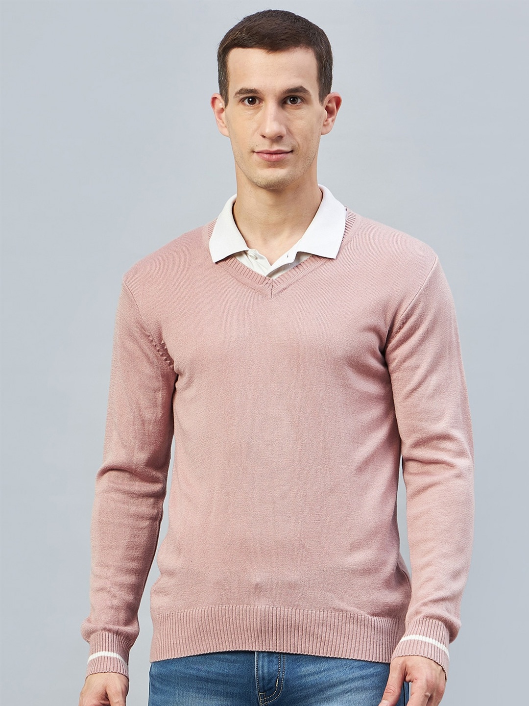 

Club York V-Neck Long Sleeves Acrylic Pullover, Pink