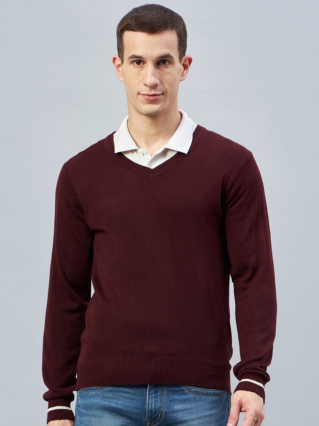 

Club York V-Neck Long Sleeves Acrylic Pullover, Maroon