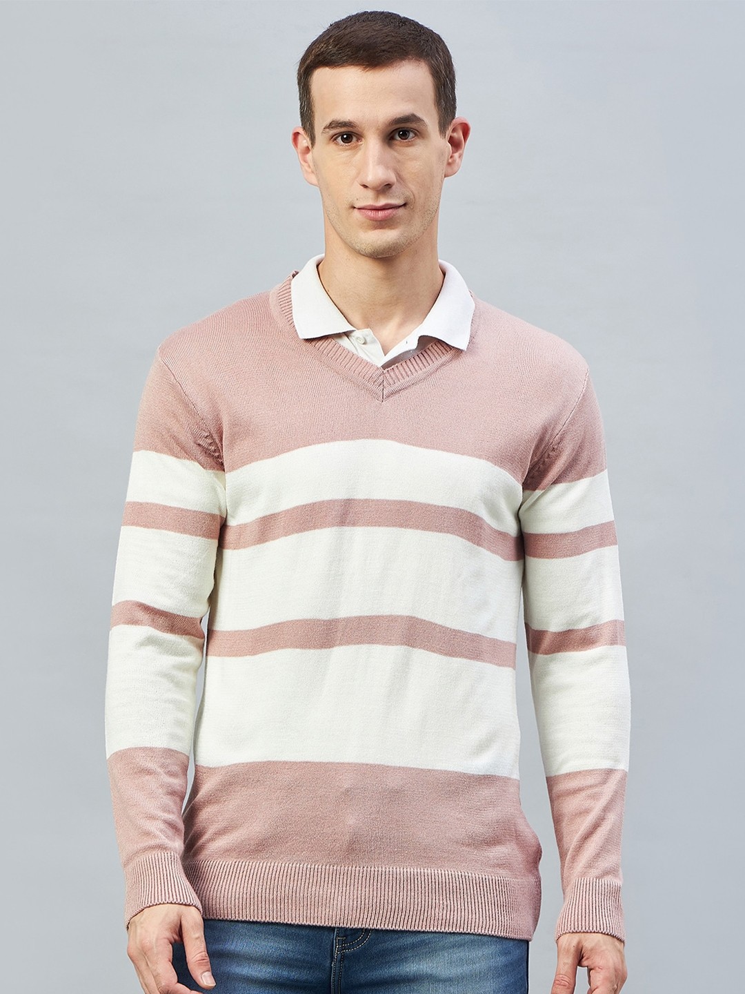 

Club York Colourblocked V-Neck Acrylic Pullover, Pink