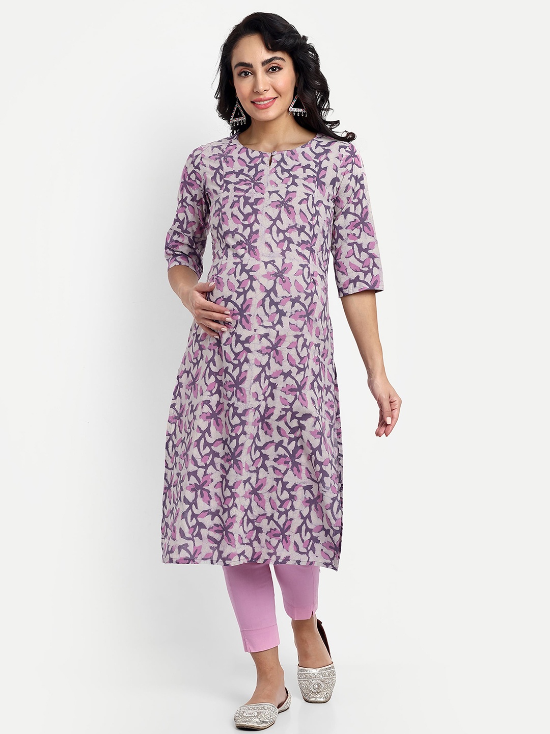 

mumzhug Floral Printed Cotton Straight Maternity Kurta, Lavender