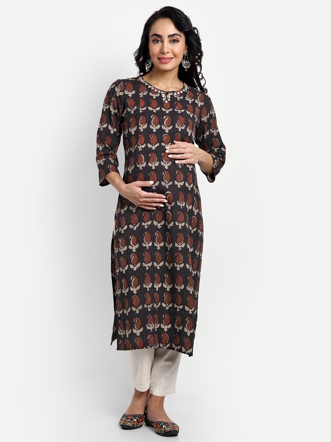 

mumzhug Paisley Printed Maternity Pure Cotton Kurta, Black