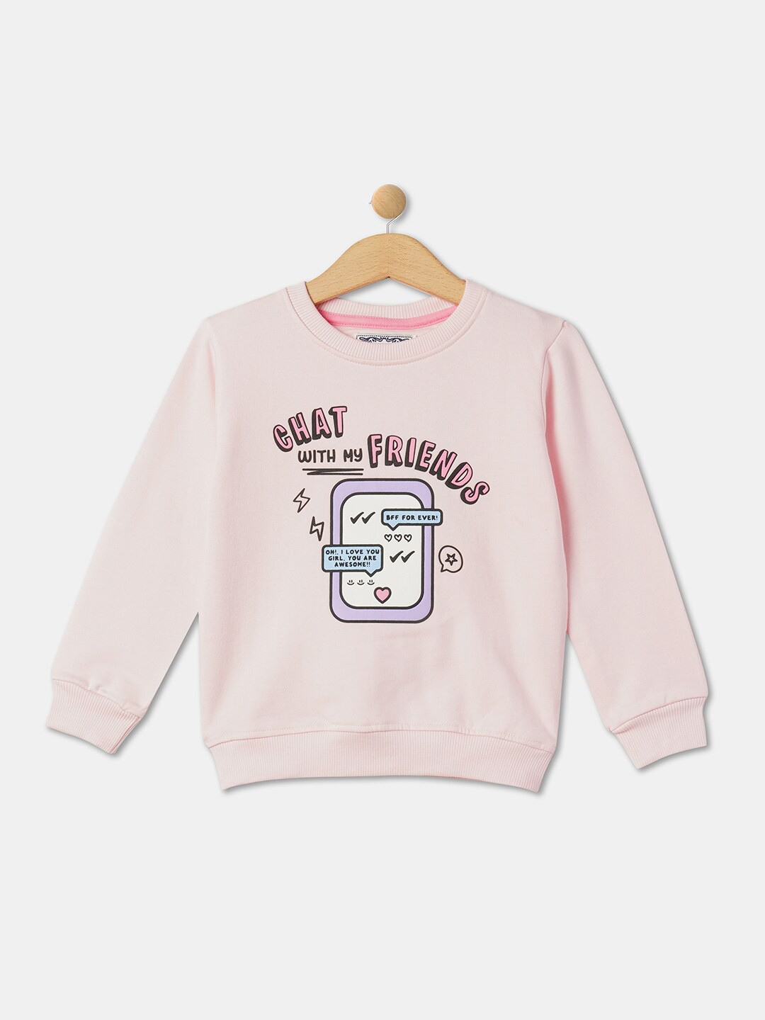 

R&B Girls Typography Printed Cotton Pullover Sweatshirt, Pink