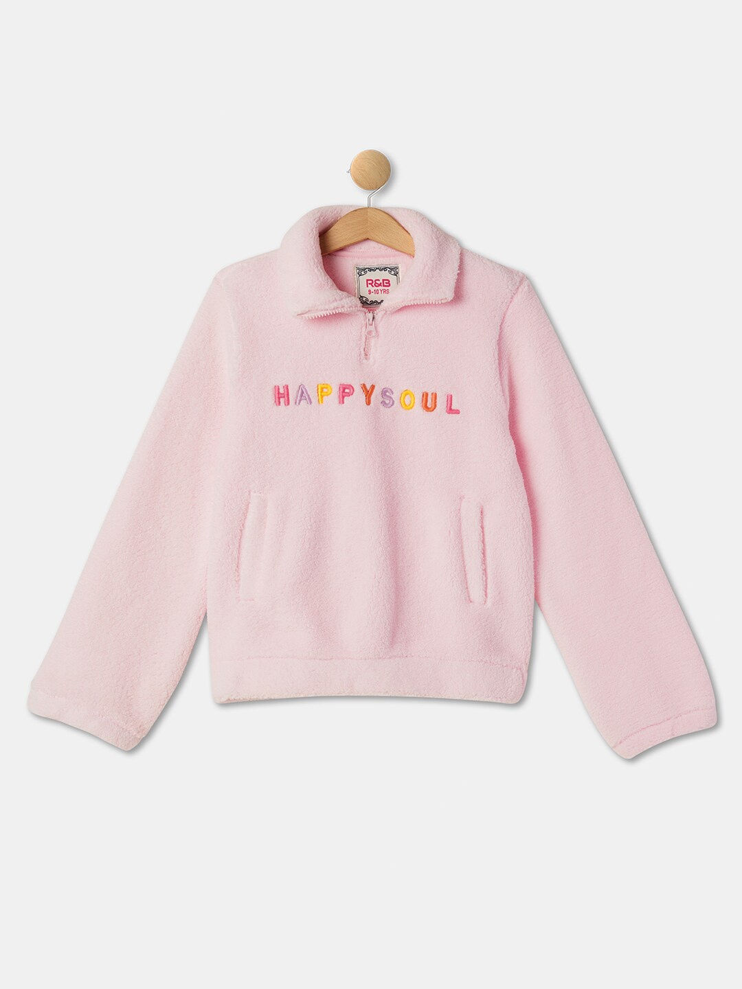

R&B Girls Typography Printed Shirt Collar Pullover Sweatshirt, Pink