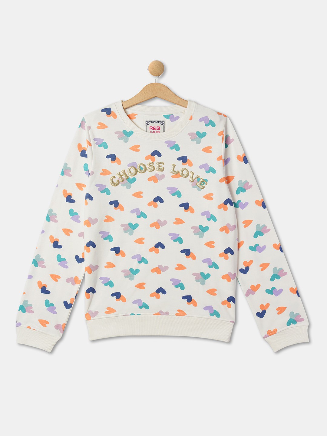 

R&B Girls Conversational Printed Cotton Pullover Sweatshirt, White