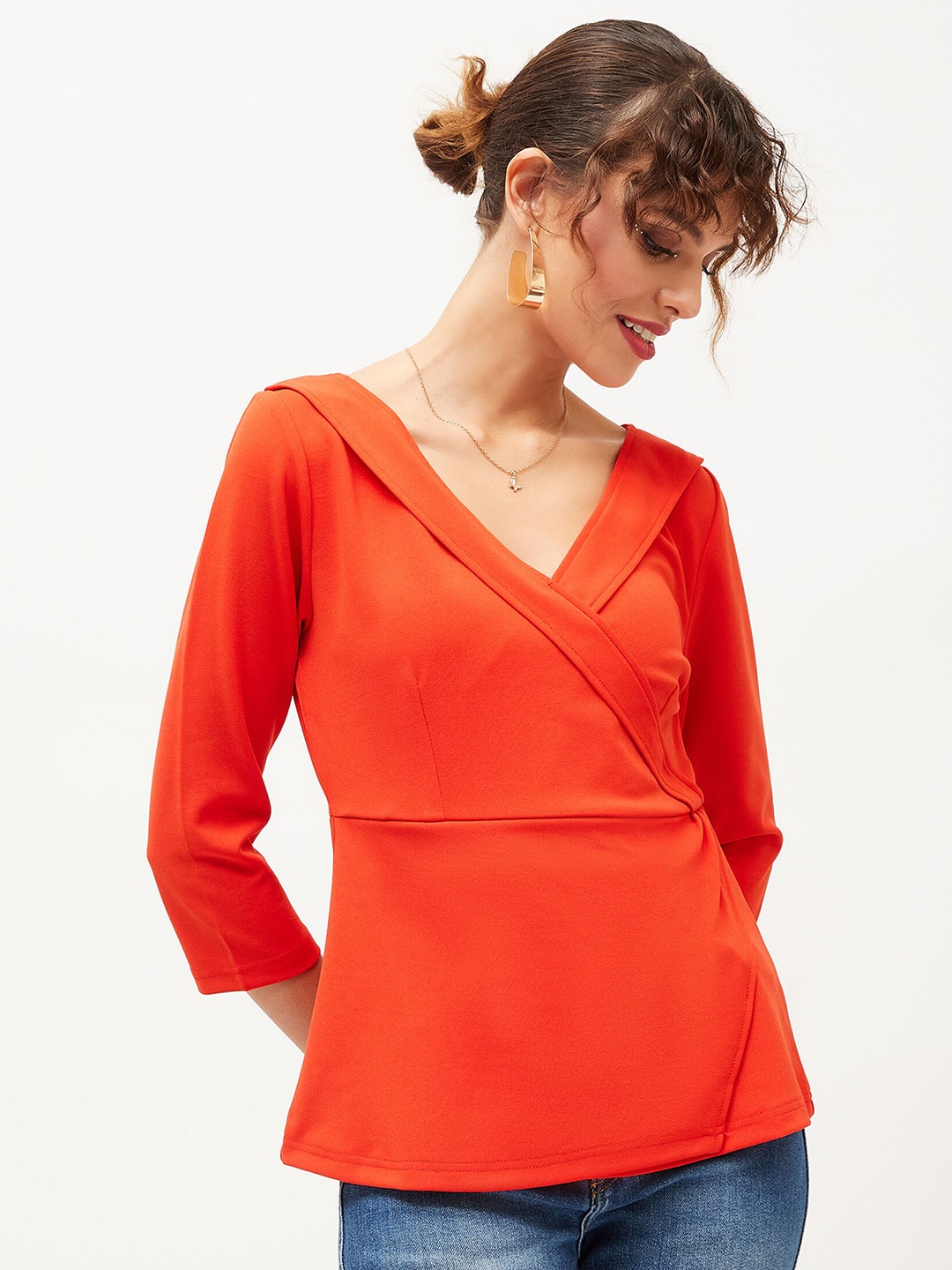 

SASSAFRAS Orange V-Neck Peplum Top