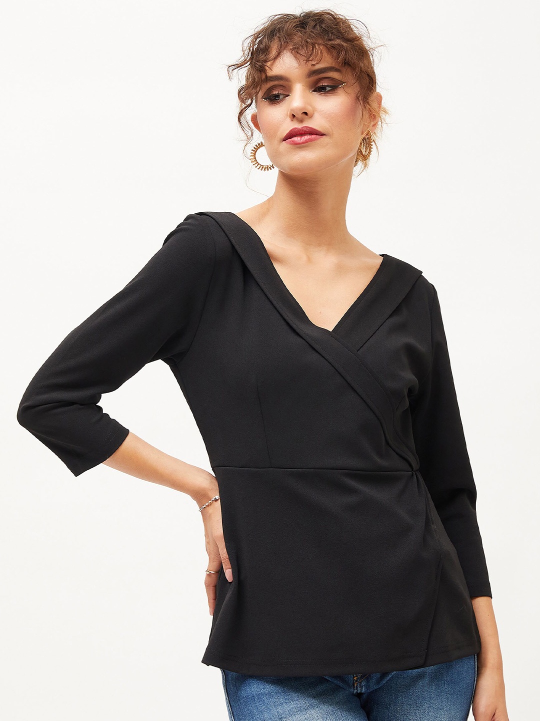 

SASSAFRAS V-Neck Peplum Top, Black