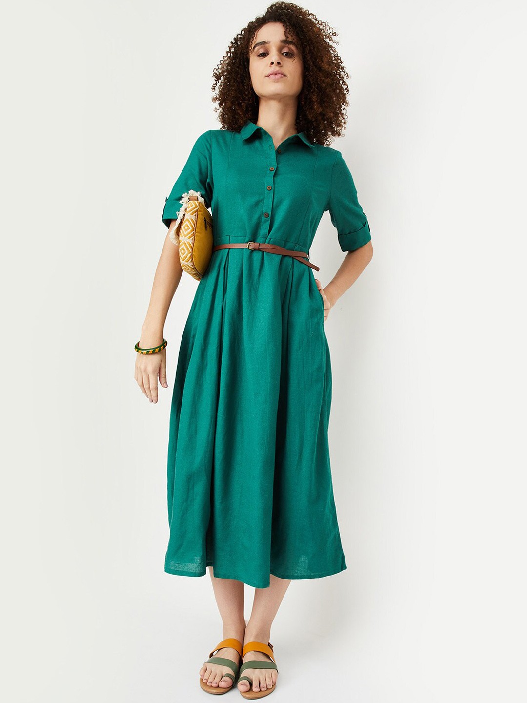 

max Shirt Collar Midi Shirt Dresses, Green