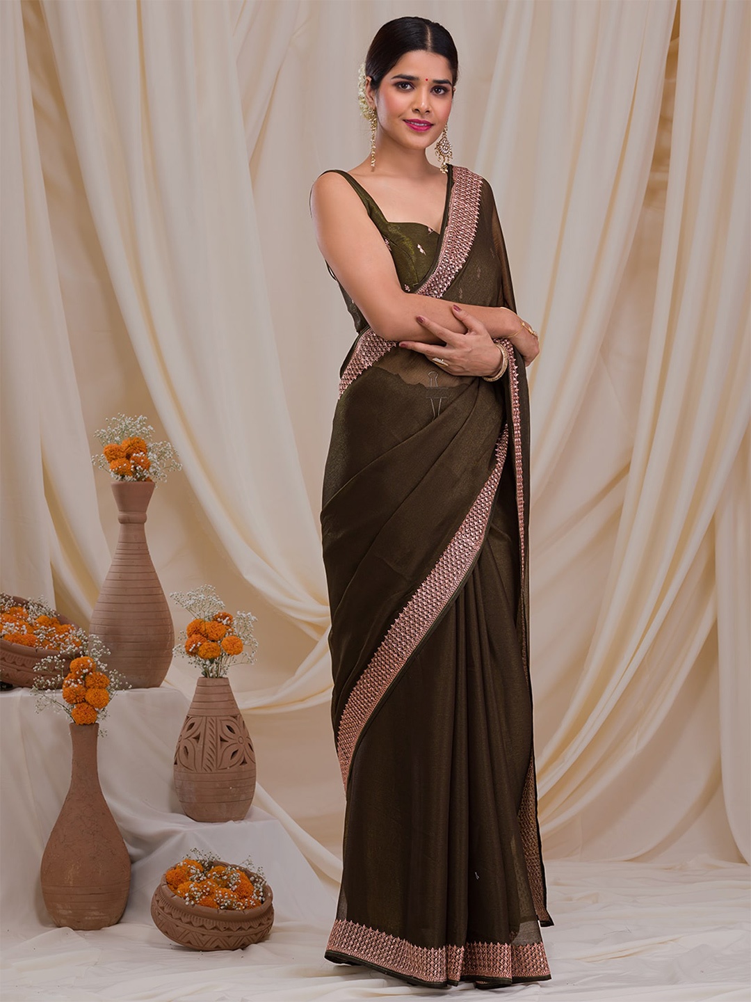 

Koskii Zardozi Saree With Embroidered, Green