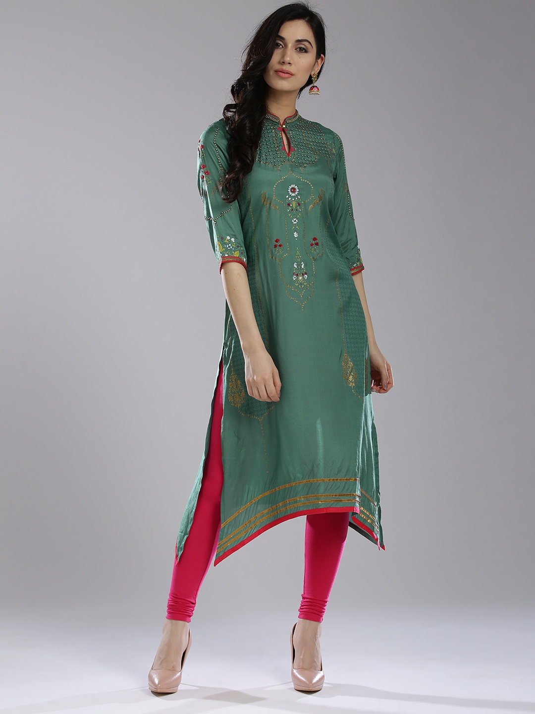 

Wishful by W Women Green Printed A-Line Kurta