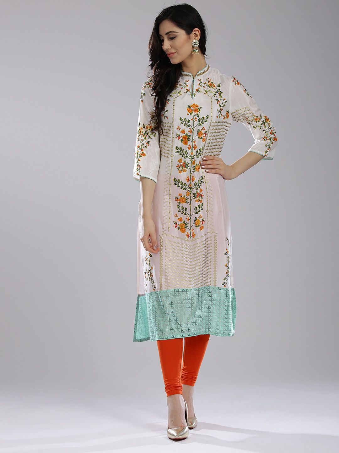 

WISHFUL by W Women Off-White Printed Straight Kurta