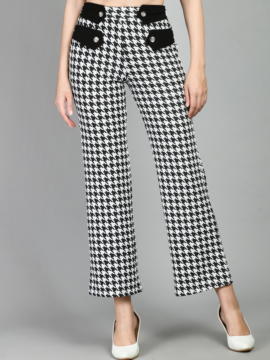 

Moshe Women Checked Relaxed High-Rise Trousers, White
