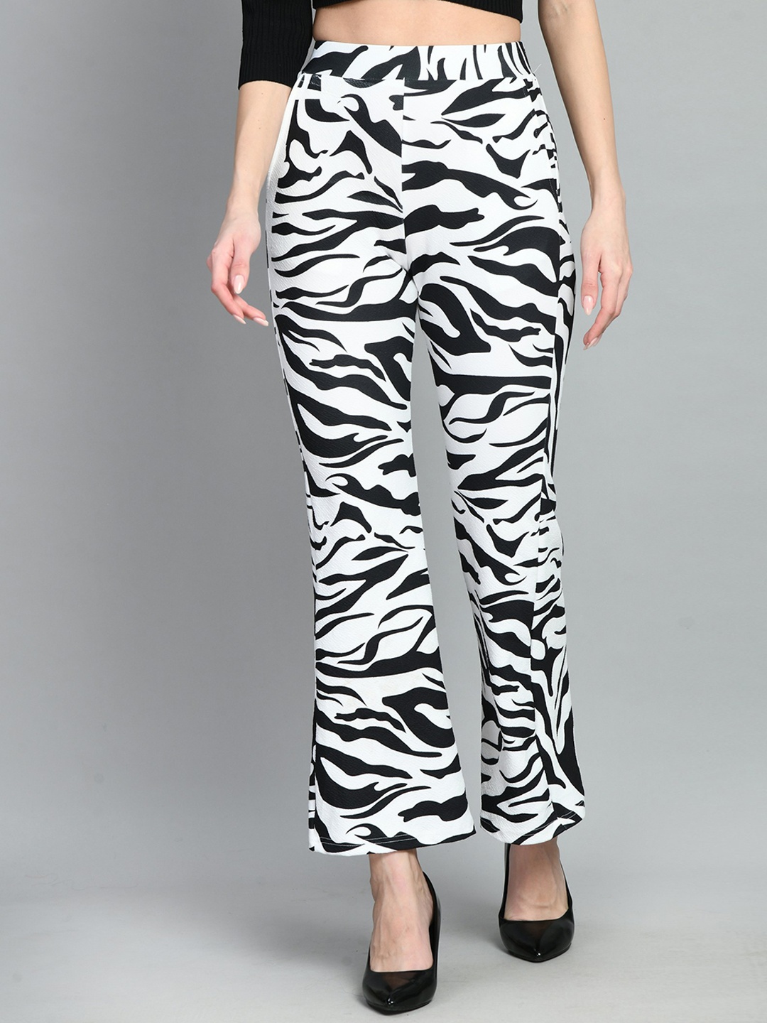 

Moshe Women Animal Printed High-Rise Bootcut Trousers, White