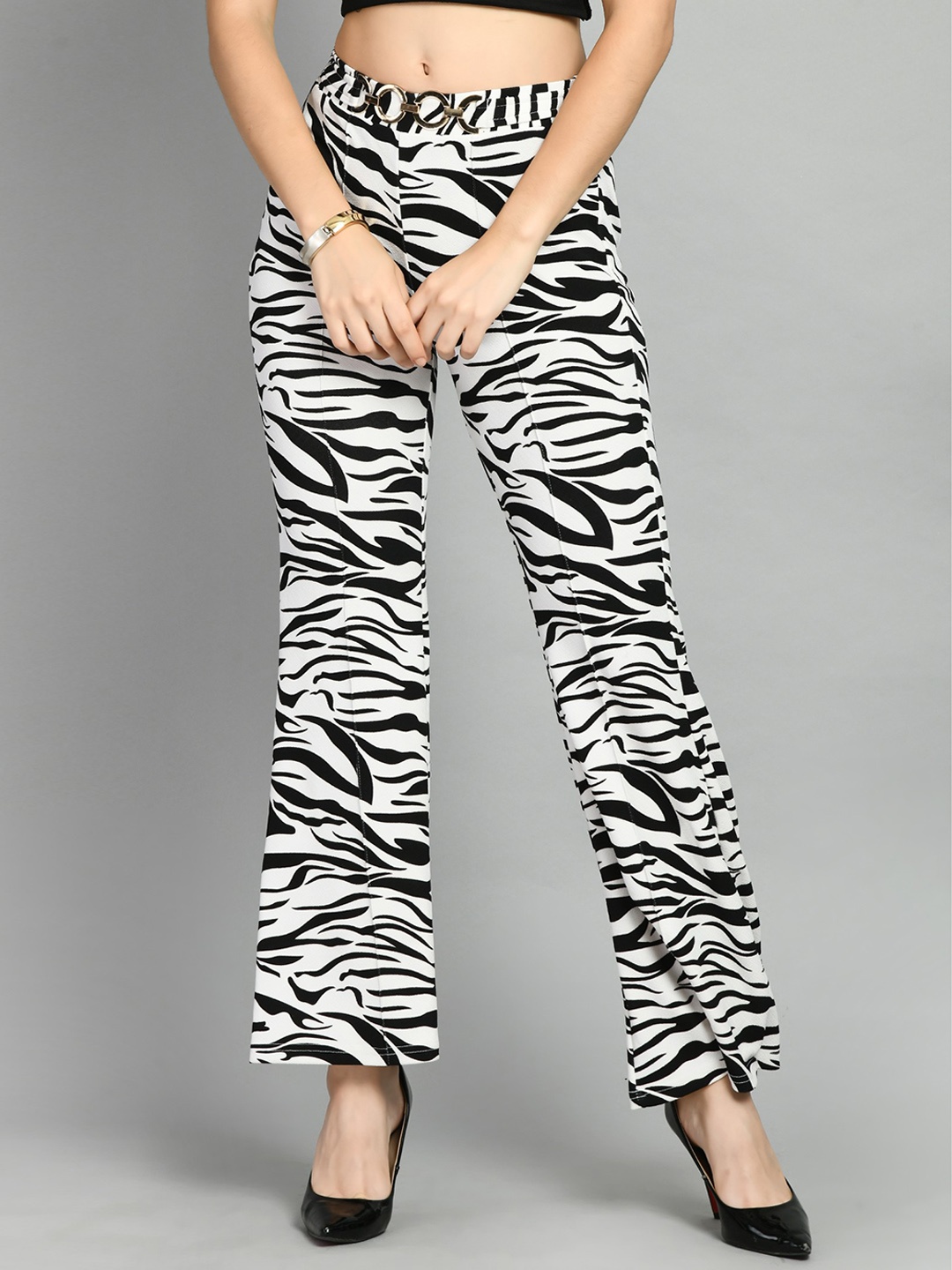 

Moshe Women Animal Printed High-Rise Bootcut Trousers, White